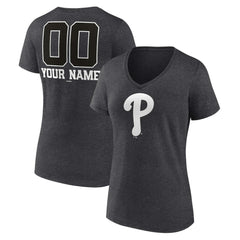 MLB Philadelphia Phillies Women's Personalized Monochrome Name & Number V-Neck T-Shirt