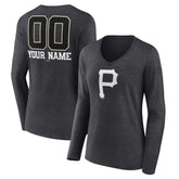 MLB Pittsburgh Pirates Women's Personalized Monochrome Name & Number Long Sleeve V-Neck T-Shirt