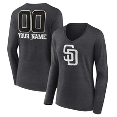 MLB San Diego Padres Women's Personalized Monochrome Name & Number Long Sleeve V-Neck T-Shirt