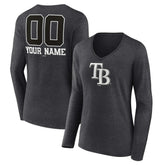 MLB Tampa Bay Rays Women's Personalized Monochrome Name & Number Long Sleeve V-Neck T-Shirt