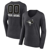 MLB Toronto Blue Jays Women's Personalized Monochrome Name & Number Long Sleeve V-Neck T-Shirt