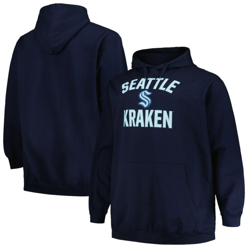 NHL Deep Sea Blue Seattle Kraken Profile Big & Tall Arch Over Logo Pullover Hoodie