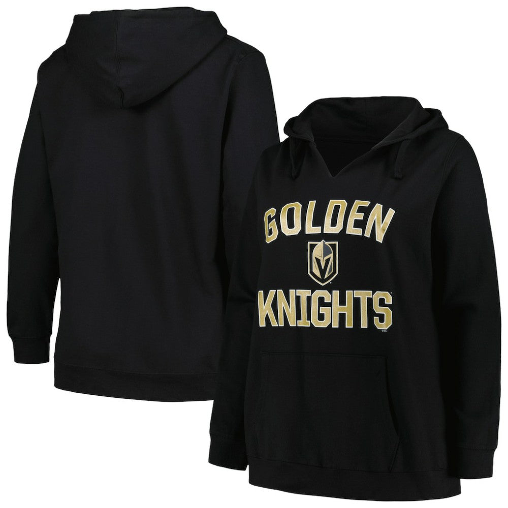 NHL Black Vegas Golden Knights Profile Women's Plus Size Arch Over Logo Pullover Hoodie