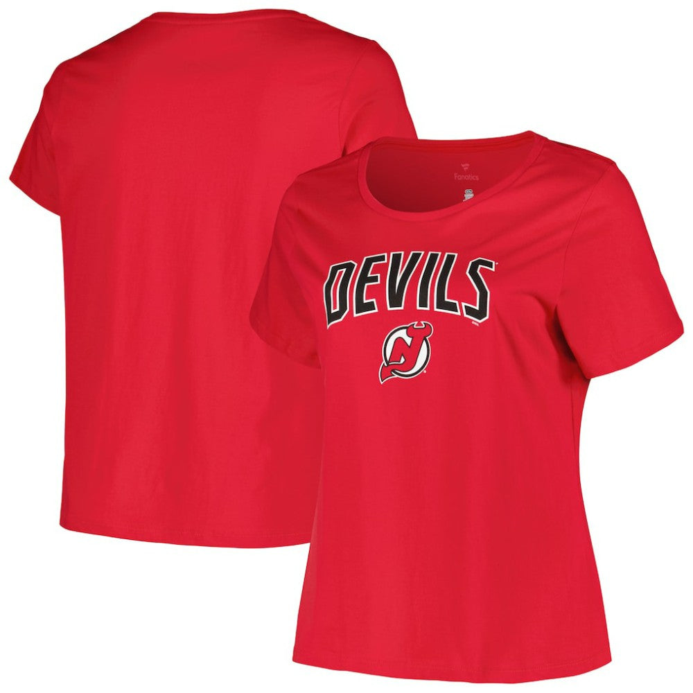 NHL Red New Jersey Devils Profile Women's Plus Size Arch Over Logo T-Shirt