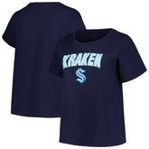 NHL Deep Sea Blue Seattle Kraken Profile Women's Plus Size Arch Over Logo T-Shirt