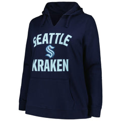 NHL Deep Sea Blue Seattle Kraken Profile Women's Plus Size Arch Over Logo Pullover Hoodie