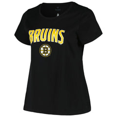 NHL Black Boston Bruins Profile Women's Plus Size Arch Over Logo T-Shirt