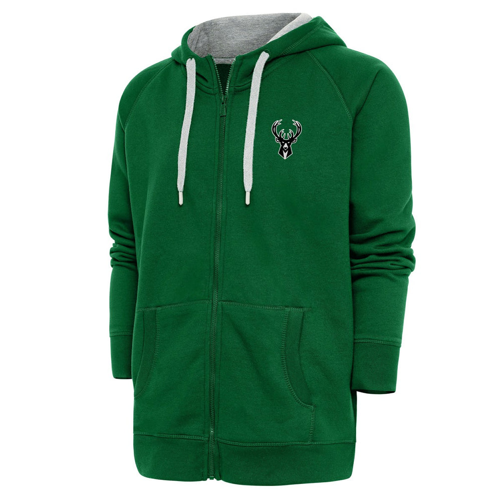 NBA Milwaukee Bucks Antigua Metallic Logo Victory Raglan Full-Zip Hoodie