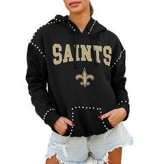 Gameday Couture Women's Oversized Catch the Vibe Studded Pullover Hoodie - New Orleans Saints