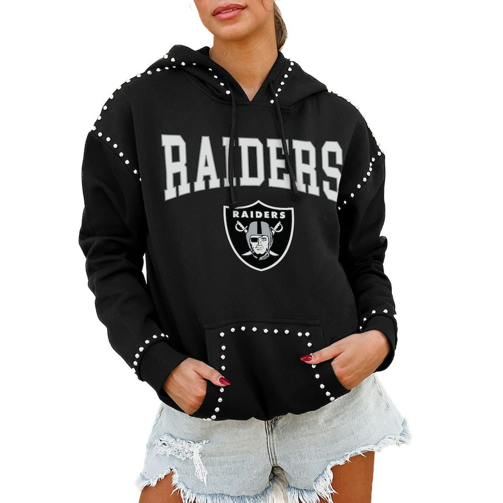 Gameday Couture Women's Oversized Catch the Vibe Studded Pullover Hoodie - Las Vegas Raiders