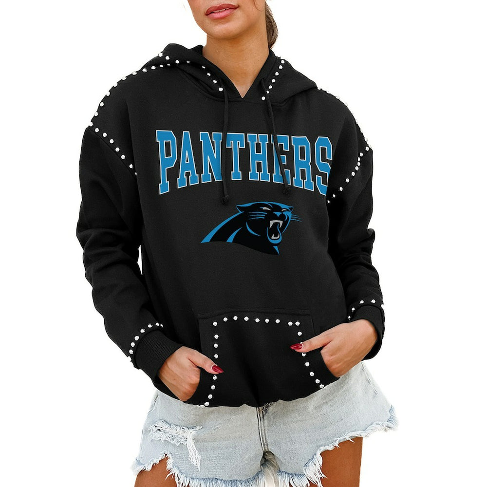 Gameday Couture Women's Oversized Catch the Vibe Studded Pullover Hoodie - Carolina Panthers