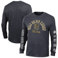NHL Black Vegas Golden Knights Champion Multi-Logo Tri-Blend Long Sleeve T-Shirt
