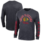 NHL Heather Black Chicago Blackhawks Champion Multi-Logo Tri-Blend Long Sleeve T-Shirt