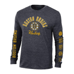 NHL Heather Black Boston Bruins Champion Multi-Logo Tri-Blend Long Sleeve T-Shirt