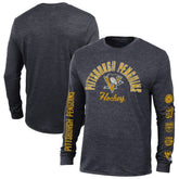 NHL Heather Black Pittsburgh Penguins Champion Multi-Logo Tri-Blend Long Sleeve T-Shirt