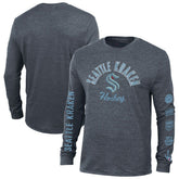 NHL Heather Navy Seattle Kraken Champion Multi-Logo Tri-Blend Long Sleeve T-Shirt