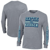 NHL Heather Gray Seattle Kraken Champion Tri-Blend Dual-Stripe Long Sleeve T-Shirt