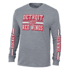 NHL Heather Gray Detroit Red Wings Champion Tri-Blend Dual-Stripe Long Sleeve T-Shirt