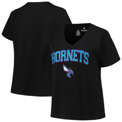 NBA Charlotte Hornets Profile Women's Plus Size Arch Over Logo V-Neck T-Shirt