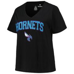 NBA Charlotte Hornets Profile Women's Plus Size Arch Over Logo V-Neck T-Shirt