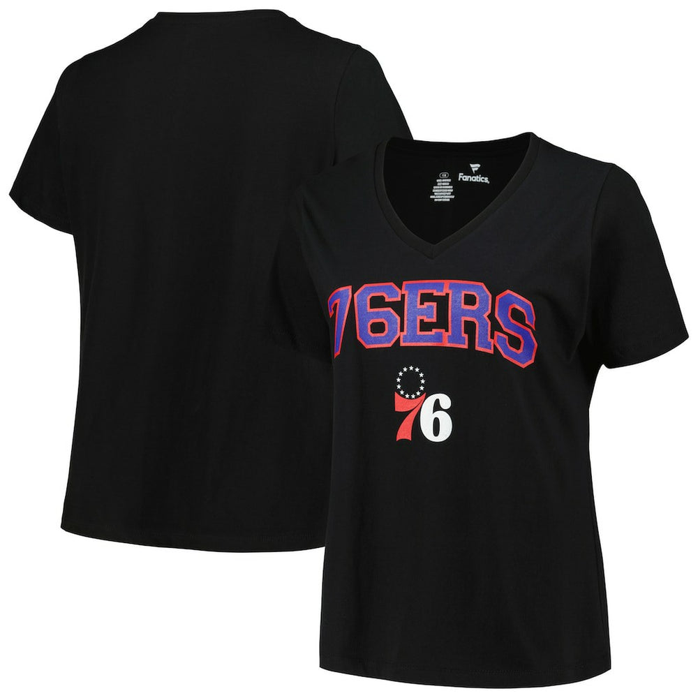 NBA Philadelphia 76ers Profile Women's Plus Size Arch Over Logo V-Neck T-Shirt