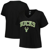 NBA Milwaukee Bucks Profile Women's Plus Size Arch Over Logo V-Neck T-Shirt