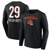 Cam Taylor-Britt Team Wordmark Player Name & Number Long Sleeve T-Shirt - Cincinnati Bengals