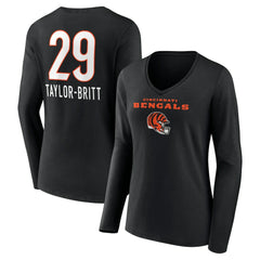 Cam Taylor-Britt Women's Team Wordmark Player Name & Number Long Sleeve V-Neck T-Shirt - Cincinnati Bengals