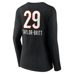 Cam Taylor-Britt Women's Team Wordmark Player Name & Number Long Sleeve V-Neck T-Shirt - Cincinnati Bengals