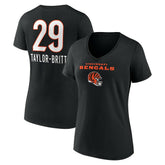Cam Taylor-Britt Women's Team Wordmark Player Name & Number V-Neck T-Shirt - Cincinnati Bengals