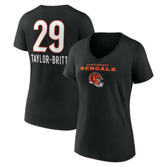 Cam Taylor-Britt Women's Team Wordmark Player Name & Number V-Neck T-Shirt - Cincinnati Bengals
