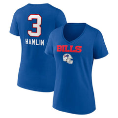 Damar Hamlin Women's Team Wordmark Player Name & Number V-Neck T-Shirt - Buffalo Bills