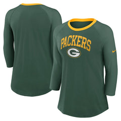 Women's 3/4 Sleeve Raglan Fashion Top - Green Bay Packers