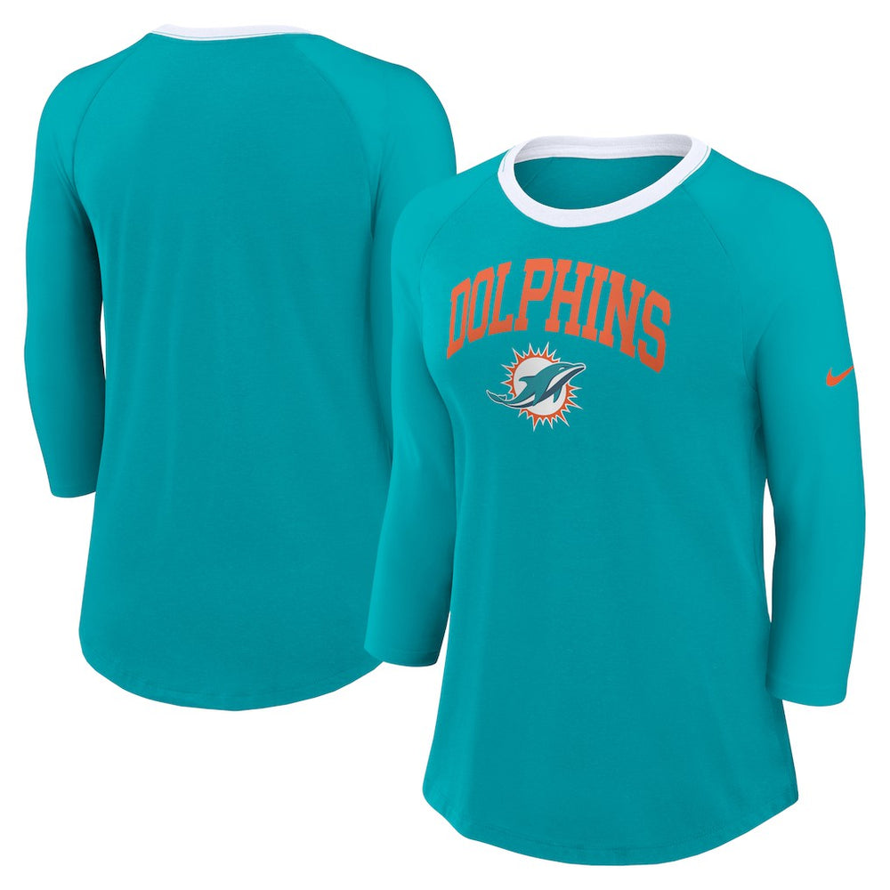 Women's 3/4 Sleeve Raglan Fashion Top - Miami Dolphins