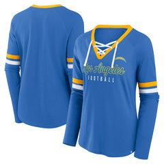 Women's Won and Done Lace-Up Long Sleeve Fashion Top - Los Angeles Chargers