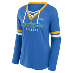 Women's Won and Done Lace-Up Long Sleeve Fashion Top - Los Angeles Chargers