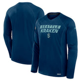 NHL Navy Seattle Kraken Fanatics Authentic Pro Rink Tech Long Sleeve T-Shirt
