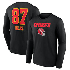 Travis Kelce Team Wordmark Player Name & Number Long Sleeve T-Shirt - Kansas City Chiefs