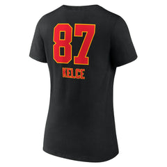 Travis Kelce Women's Team Wordmark Player Name & Number V-Neck T-Shirt - Kansas City Chiefs