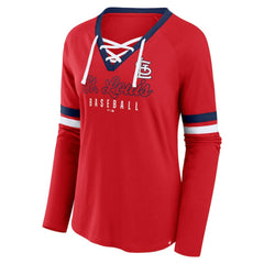 MLB St. Louis Cardinals Fanatics Women's Won & Done Raglan Lace-Up Long Sleeve T-Shirt