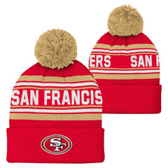 Youth Jacquard Cuffed Knit Hat with Pom - San Francisco 49ers