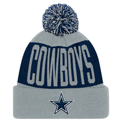 Youth Bevel Cuffed Knit Hat with Pom - Dallas Cowboys