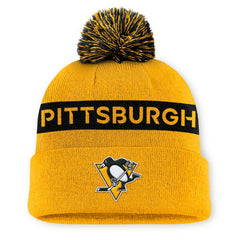 NHL Gold/Black Pittsburgh Penguins Fanatics Women's Authentic Pro Rink Cuffed Knit Hat with Pom