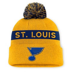 NHL Gold/Navy St. Louis Blues Fanatics Women's Authentic Pro Rink Cuffed Knit Hat with Pom