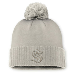NHL Tan Seattle Kraken Fanatics Women's Authentic Pro Road Cuffed Knit Hat with Pom