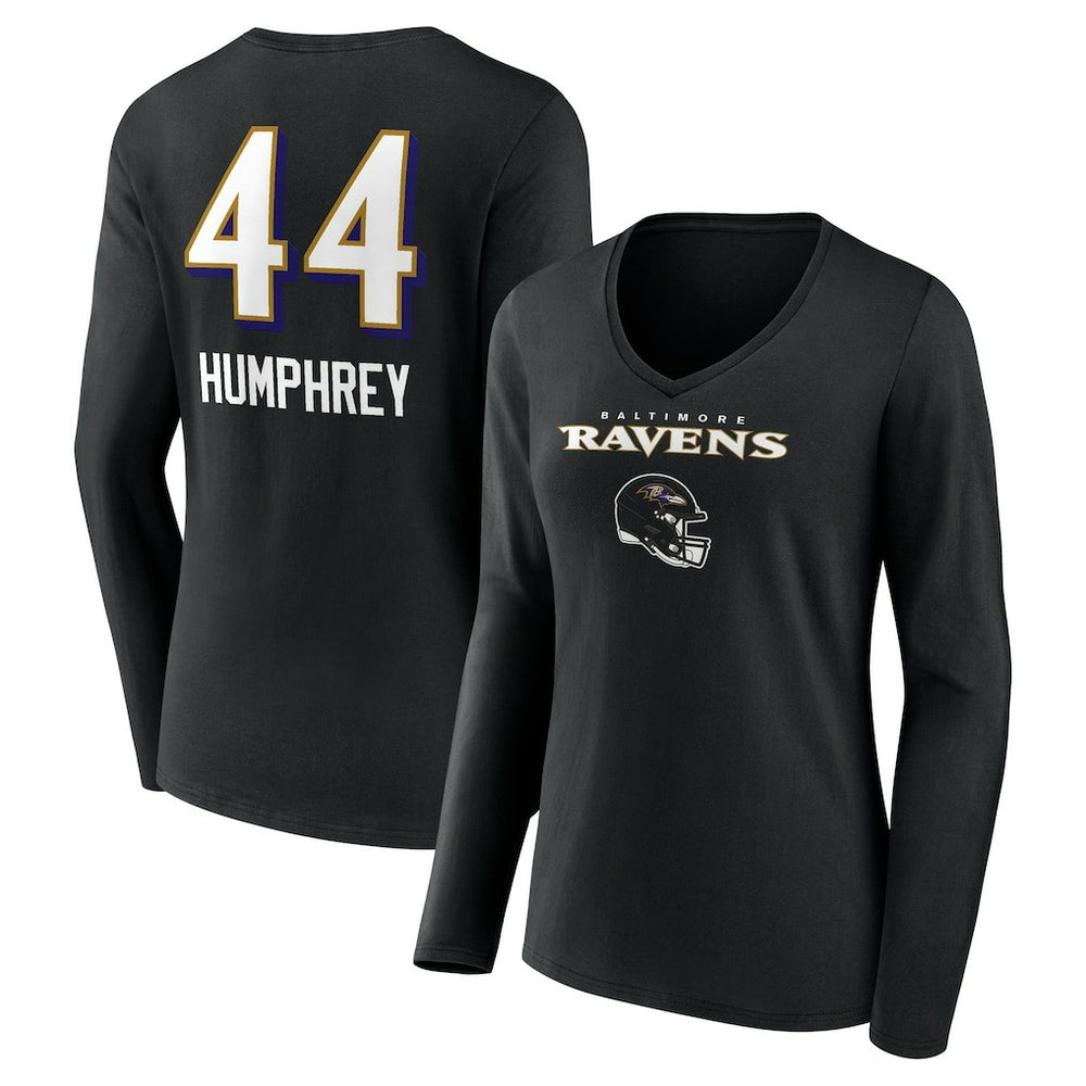 Marlon Humphrey Women's Team Wordmark Player Name & Number Long Sleeve V-Neck T-Shirt - Baltimore Ravens