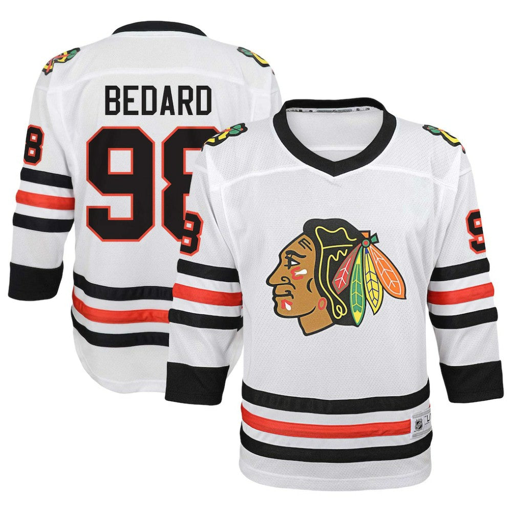 NHL White Connor Bedard Chicago Blackhawks Youth Away Replica Player Jersey