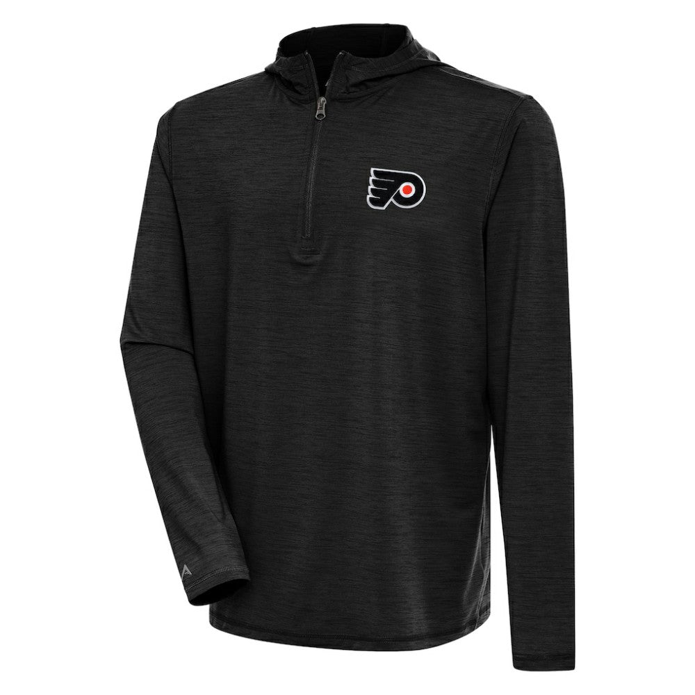 NHL Heather Black Philadelphia Flyers Antigua Tidy Quarter-Zip Pullover Hoodie