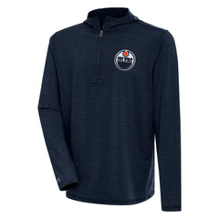 NHL Heather Navy Edmonton Oilers Antigua Tidy Quarter-Zip Pullover Hoodie