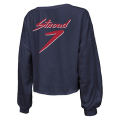 C.J. Stroud Majestic Threads Women's Name & Number Script Off-Shoulder Cropped Long Sleeve T-Shirt - Houston Texans